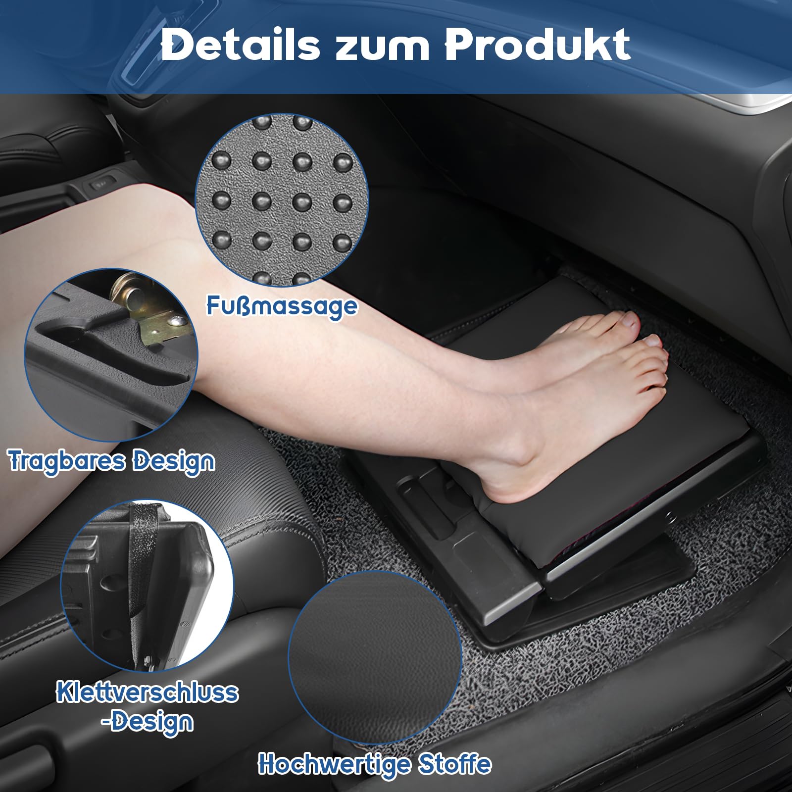 MYOYAY Fußstütze Schreibtisch, Einstellbar Fußhocker 4 Höhenverstellbar mit Massage und Weichem, Ergonomischer Rutschfest Fußstützen für Büro Auto Zuhause Reise