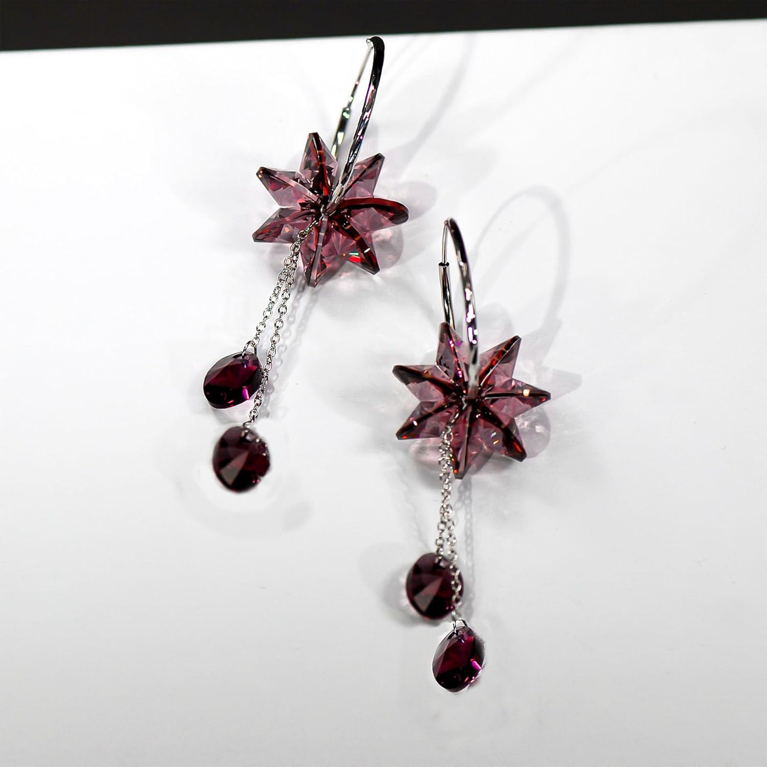 Austrian Crystal Flower Drop Dangle Earrings, 925 Sterling Silver, 1.17" Hoop, Boho Style