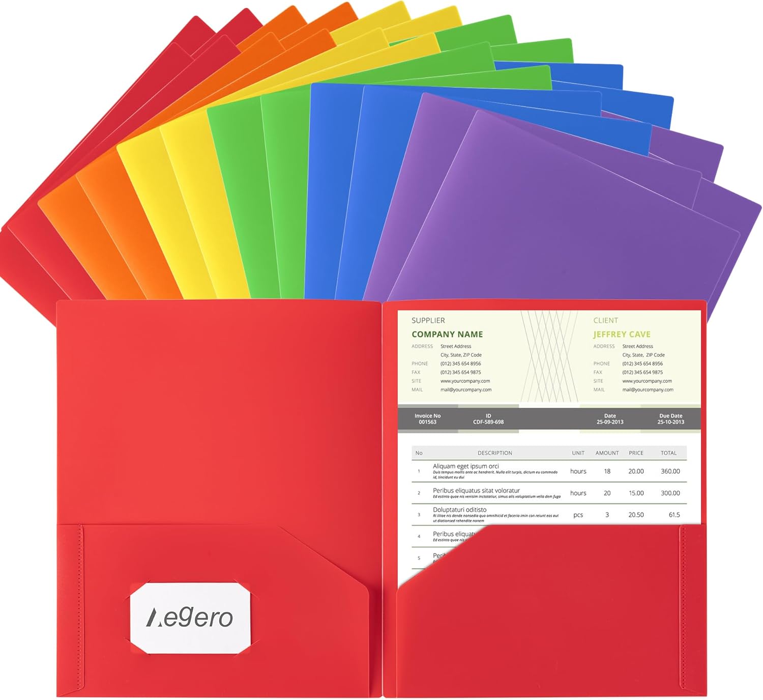 Aegero Plastic Folders with Pockets (24 Pack, Assorted Colors), Durable Heavy Duty File Folders with Business Card Slot, 2-Pocket Folder for Schoolwork & Office,Letter Size