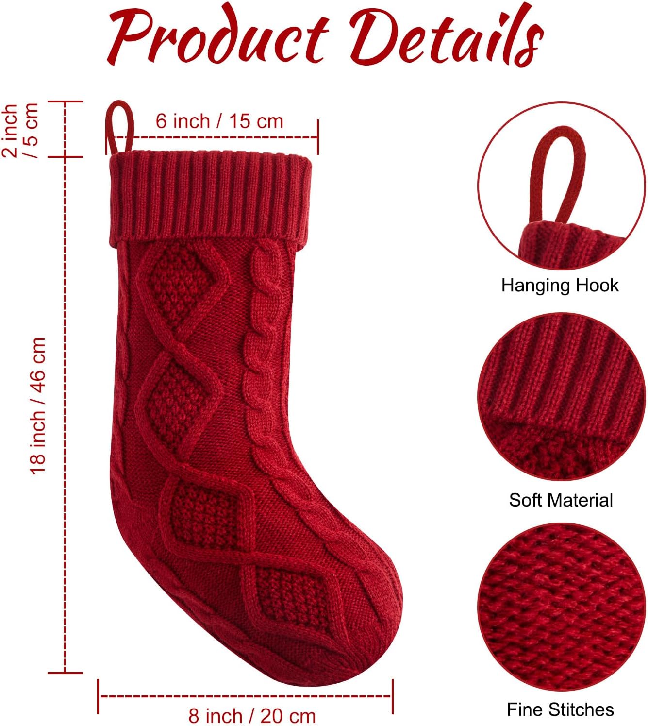 Personalized Christmas Stockings - 18 Inches Hanging Stockings with DIY Snowman Name Tags, 4 Pack Large Size Knitted Stockings for Mantels, Christmas Tree Family Holiday Decor, Red and White - Image 6