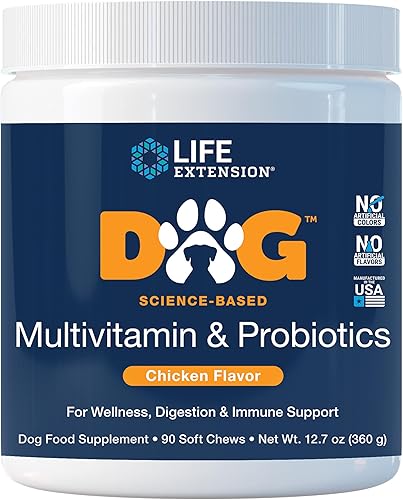 Life Extension Multivitamínico y probióticos para perros, suplemento alimenticio para perros para salud general, digestión y apoyo inmunológico,