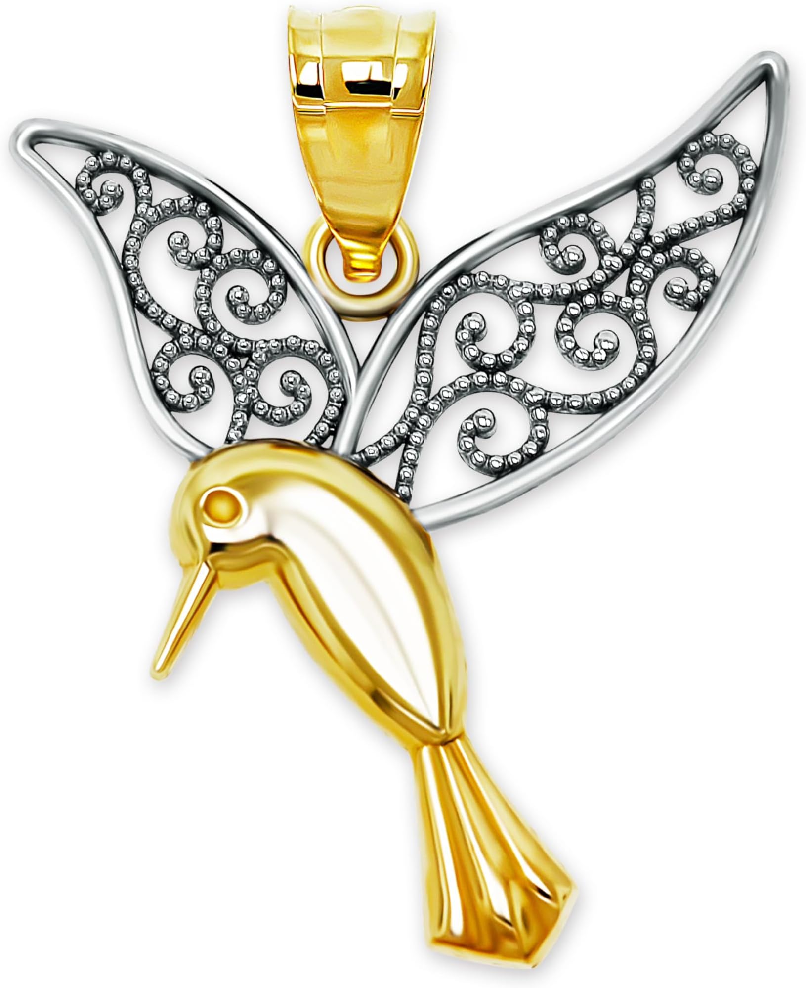 Gold Hummingbird Charm Pendant - 10 Karat Gold - Hummingbird Jewelry - Animal Pendant