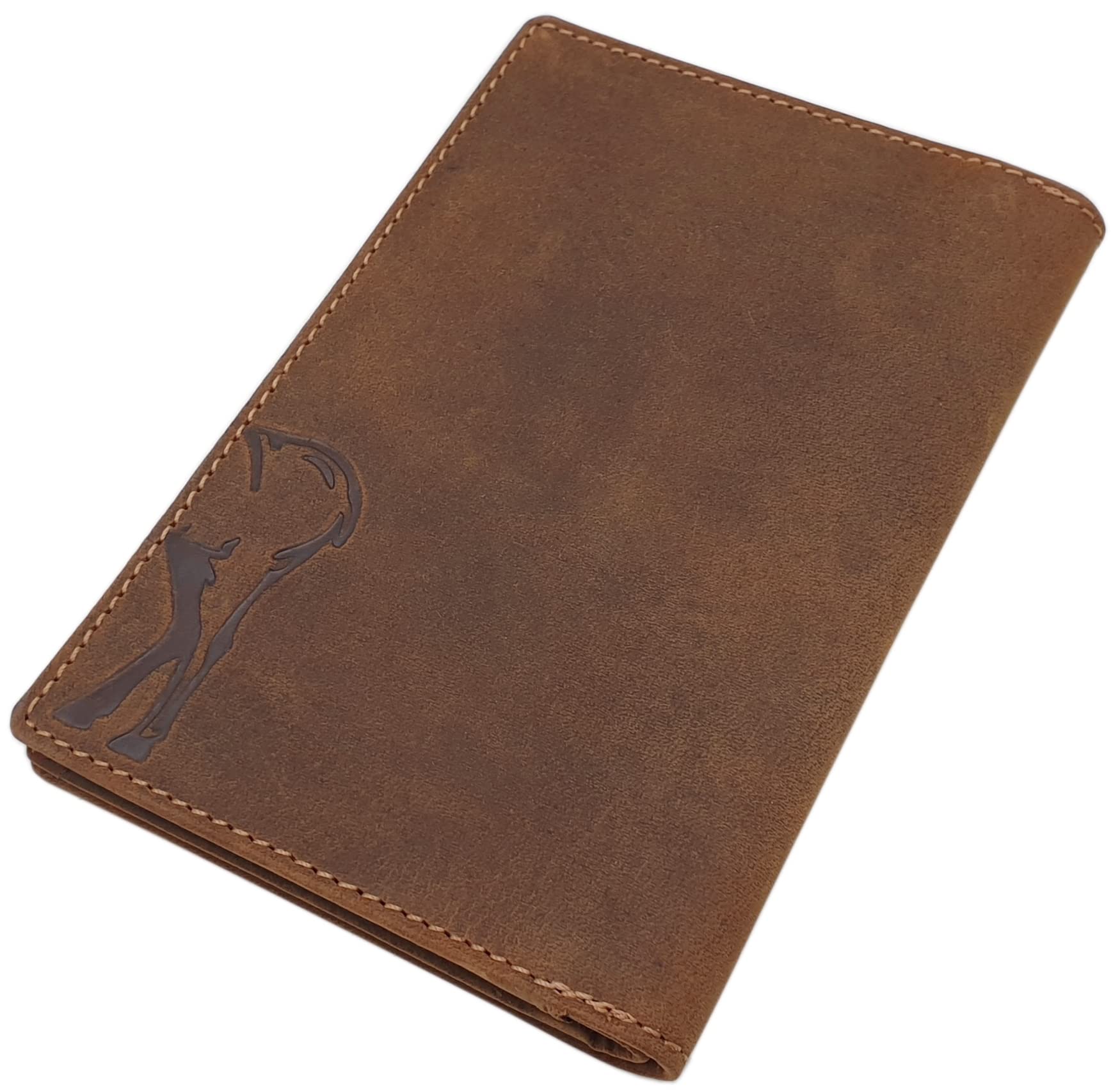 myledershop Cuir de Buffle Pochette de Carte d'identité avec cerf-, Sanglier-, ou Poisson Motif en Marron