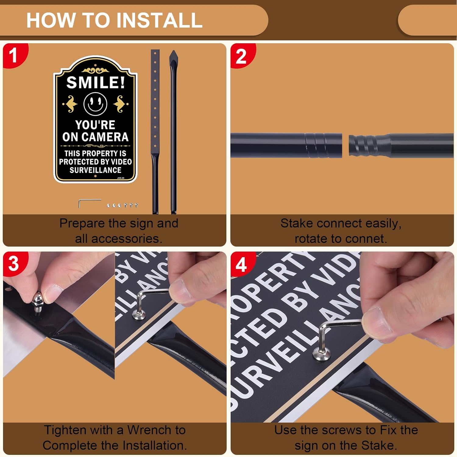 "SMILE! YOU'RE ON CAMERA" Security Sign 2-Pack (12×8 Inches) with 35-Inch Stands - Fun Surveillance Warning for Home & Business