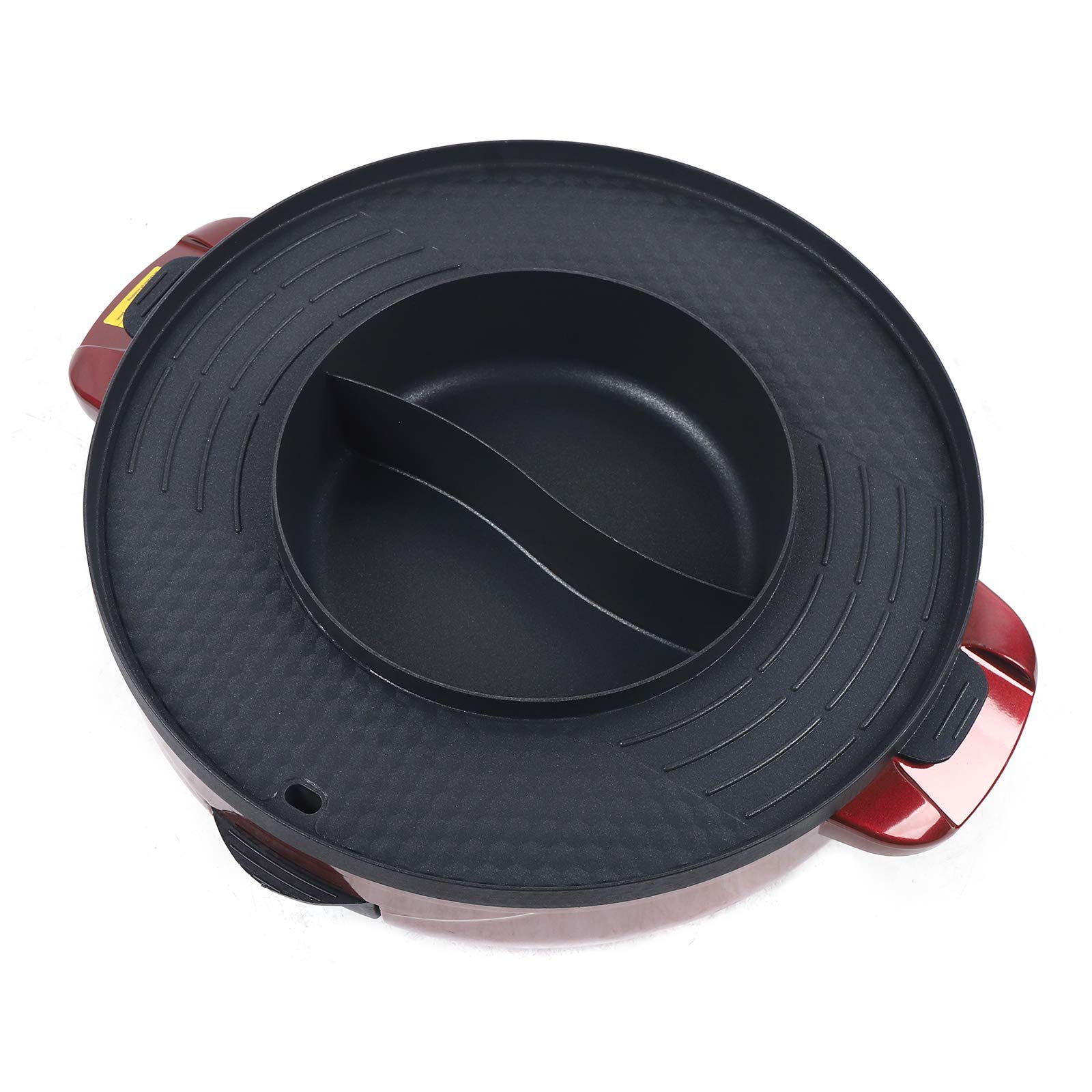 2 in 1 Electric Smokeless Grill, Hot Pot BBQ Grill Soup Shabu Pot, Household Electric Barbecue Plate Frying Cook Grill, 2200W 110V Red