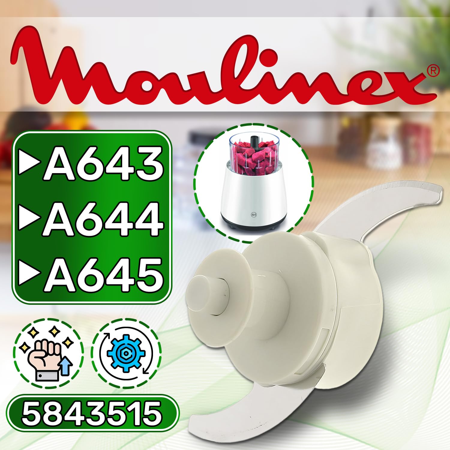 ONIX TECH Cuchilla con Código Original 5843515 para Moulinex Moulinette A643 A644 A645 - Garantía de 5 Años