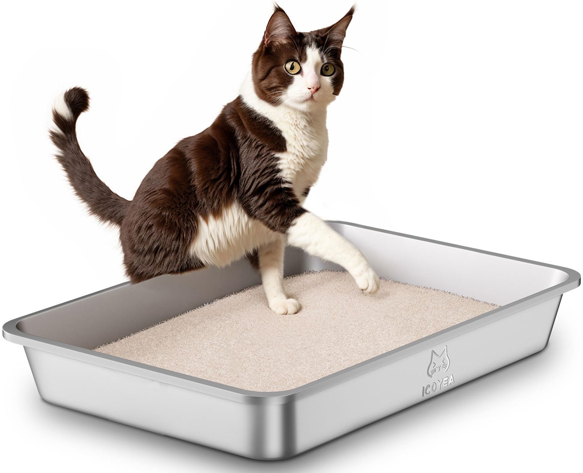 Stainless Steel Cat Litter Tray, Litter Box for Large and Small Cats, High Sided Metal Litter Tray, Toilet for Cat Kitten Rabbit and Guinea Pig, Non-Stick, Odor-Free, Easy to Clean — image 1