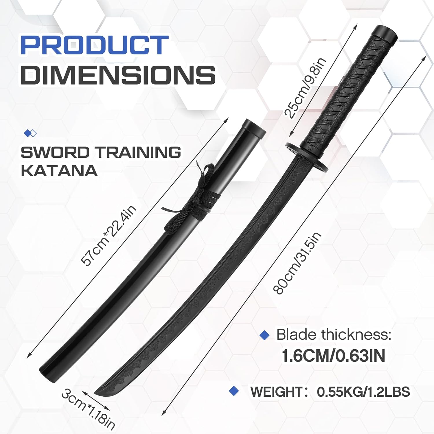 Seenelling Polypropylene Katana Sword with ABS Sheath Japanese Training Samurai Sword Katana Training Martial Practice Blunt Longsword for Men Women Cosplay Full Length