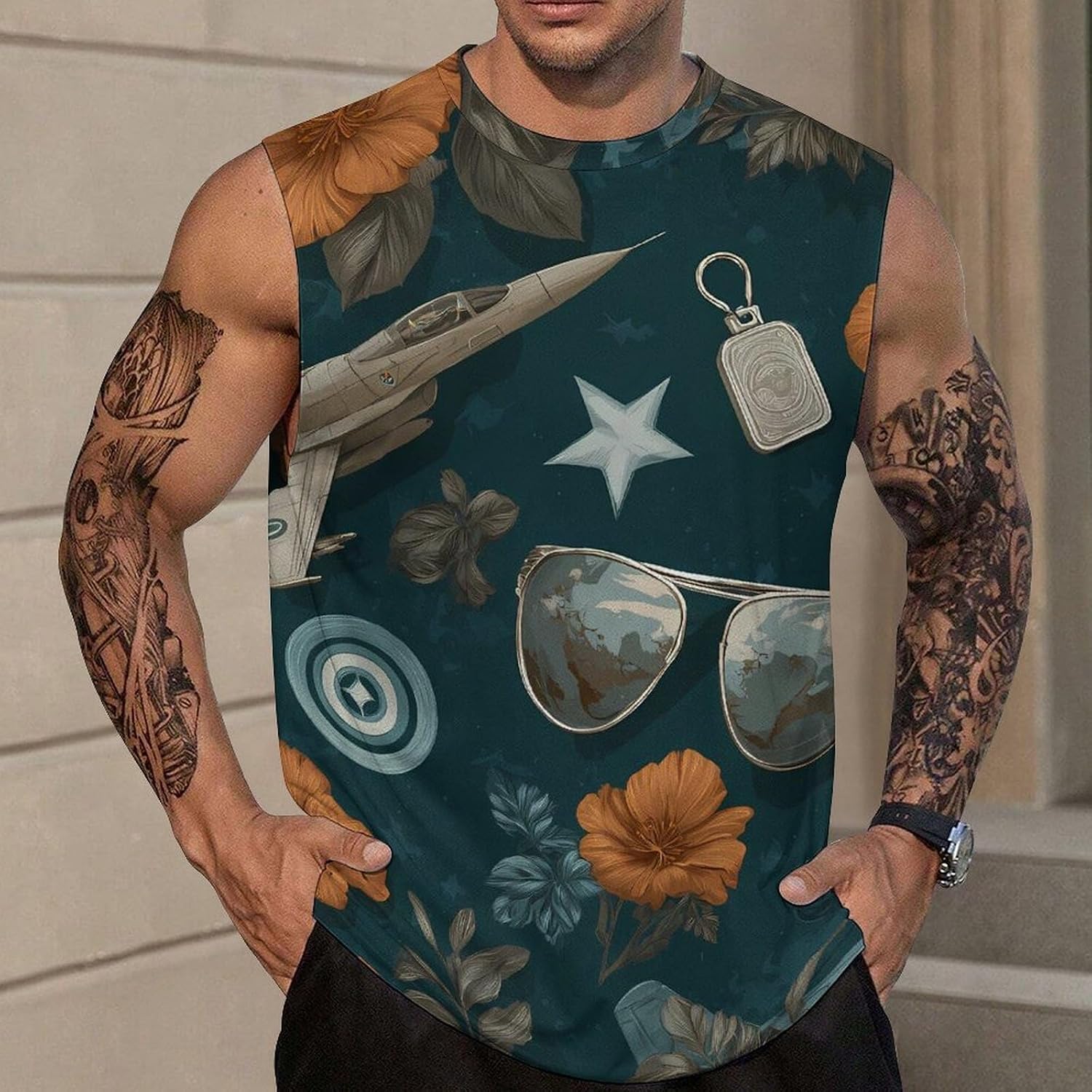 Fighter Jets Aviation Soldier Men's Sleeveless Shirt Small