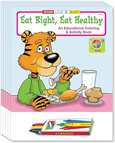 ZOCO - Coma bien, come sano, come de manera inteligente - Libros educativos para colorear para niños (paquete de 50 unidades, con crayones) -