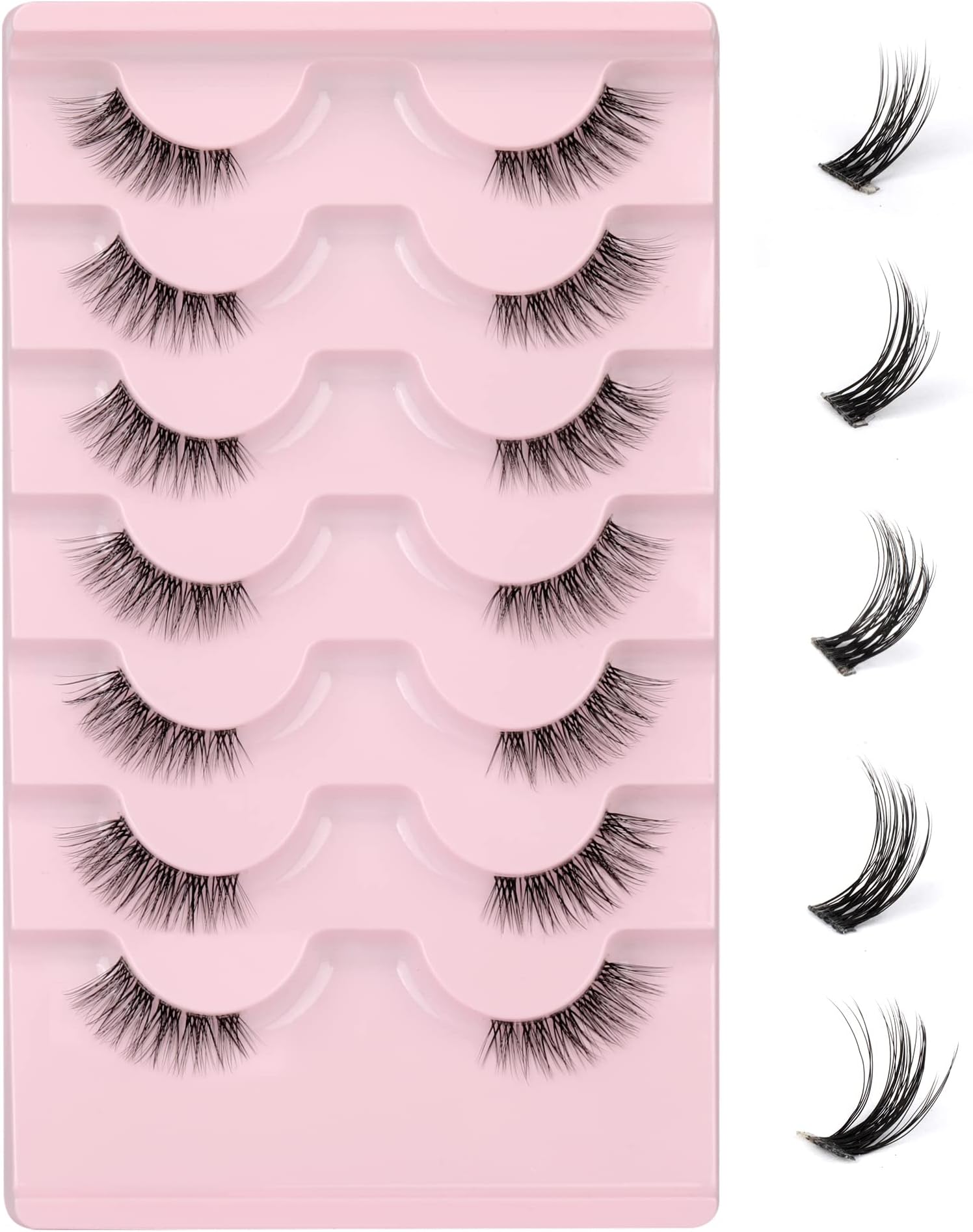 JIMIRE Half Lashes with Clear Band Cat-Eye Eyelashes Fluffy Wispy False Eyelashes Natural Look Handmade Soft DIY Cluster Lashes Pack 7 Pairs