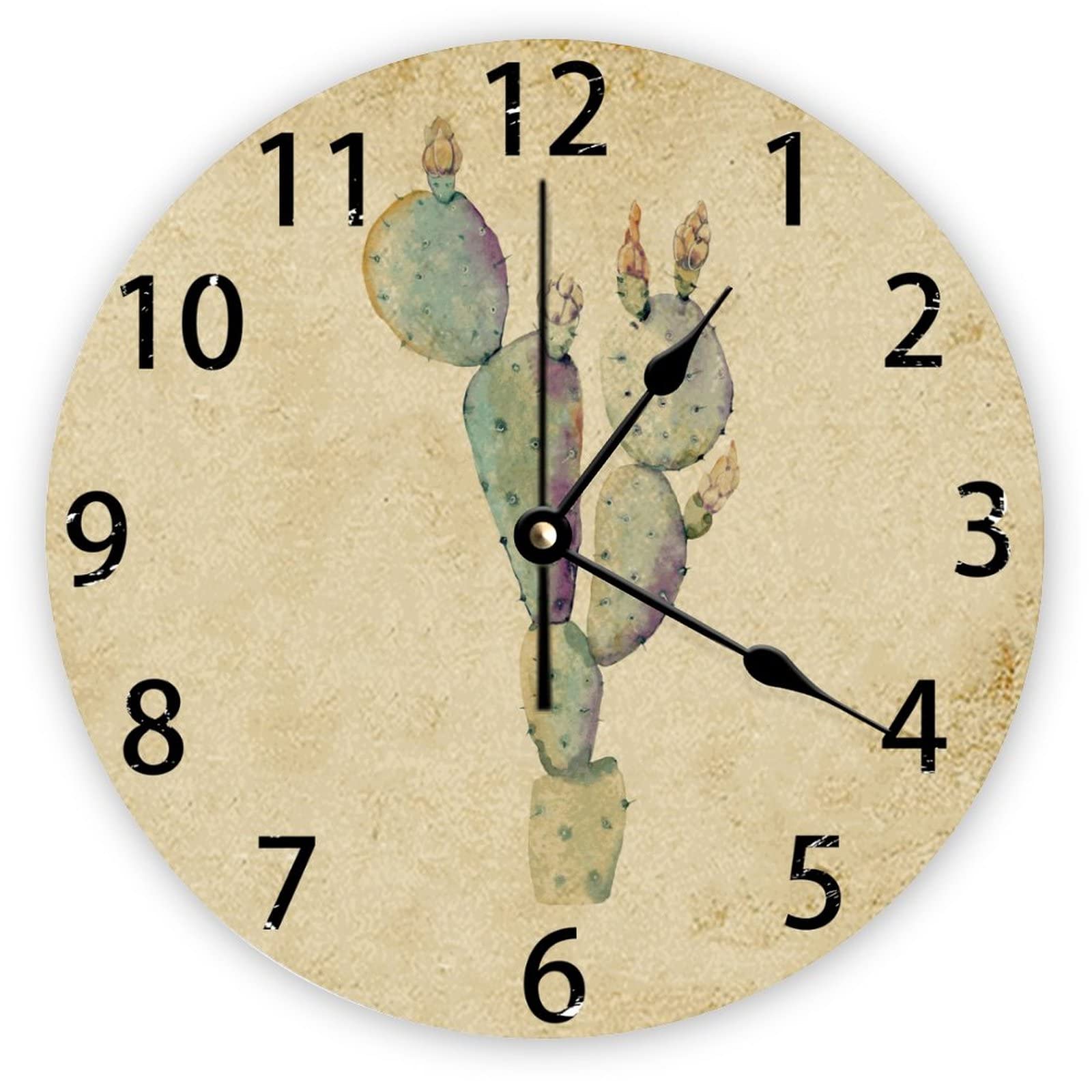 Horloge murale en bois silencieuse cactus 38x38 anti tic-tac