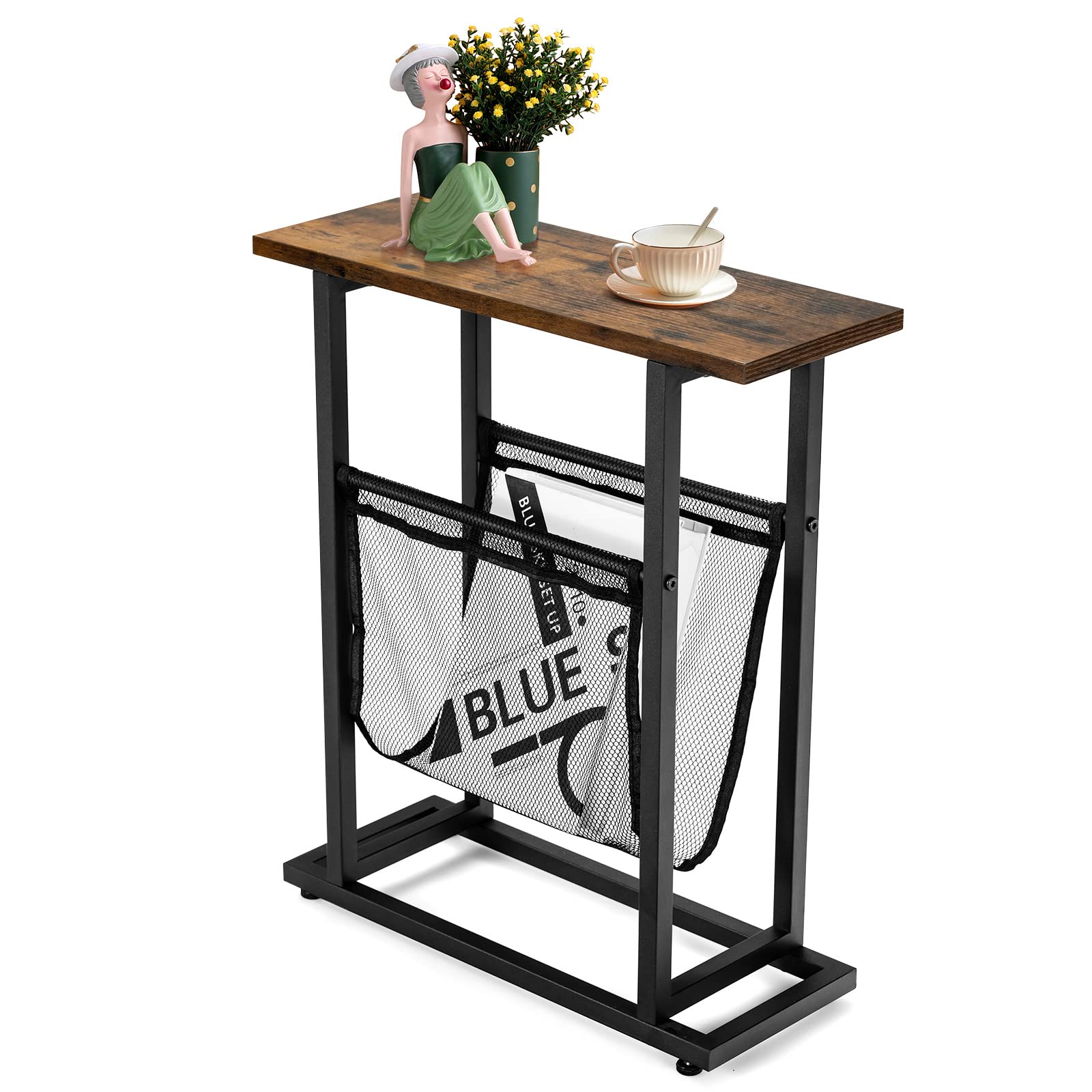 LIFEZEAL Tavolino da Divano, Tavolino Basso Laterale, a Fianco del Divano, Tavolino da Caffè, con Portariviste, Stretto, Salvaspazio, Montaggio Facile, per Soggiorno, Salotto, Max 35 kg, 48x18x54,5cm