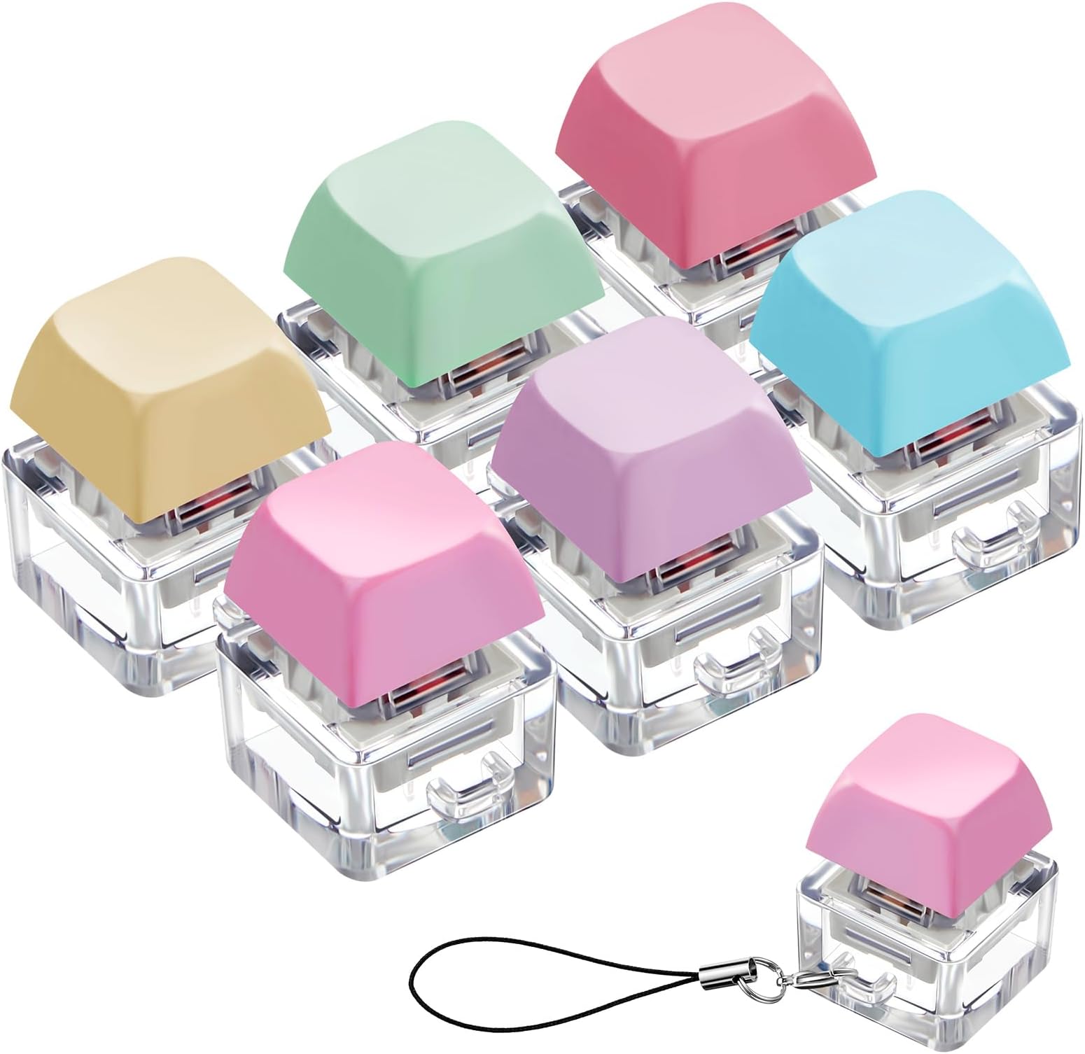Taiyin 6 Pcs Keyboard Toy Clicker Keyboard Fidget Keychain Decompression Toys Button Stress Relief Gifts for Adult to Relief Stress Pass the Time (Macaron)