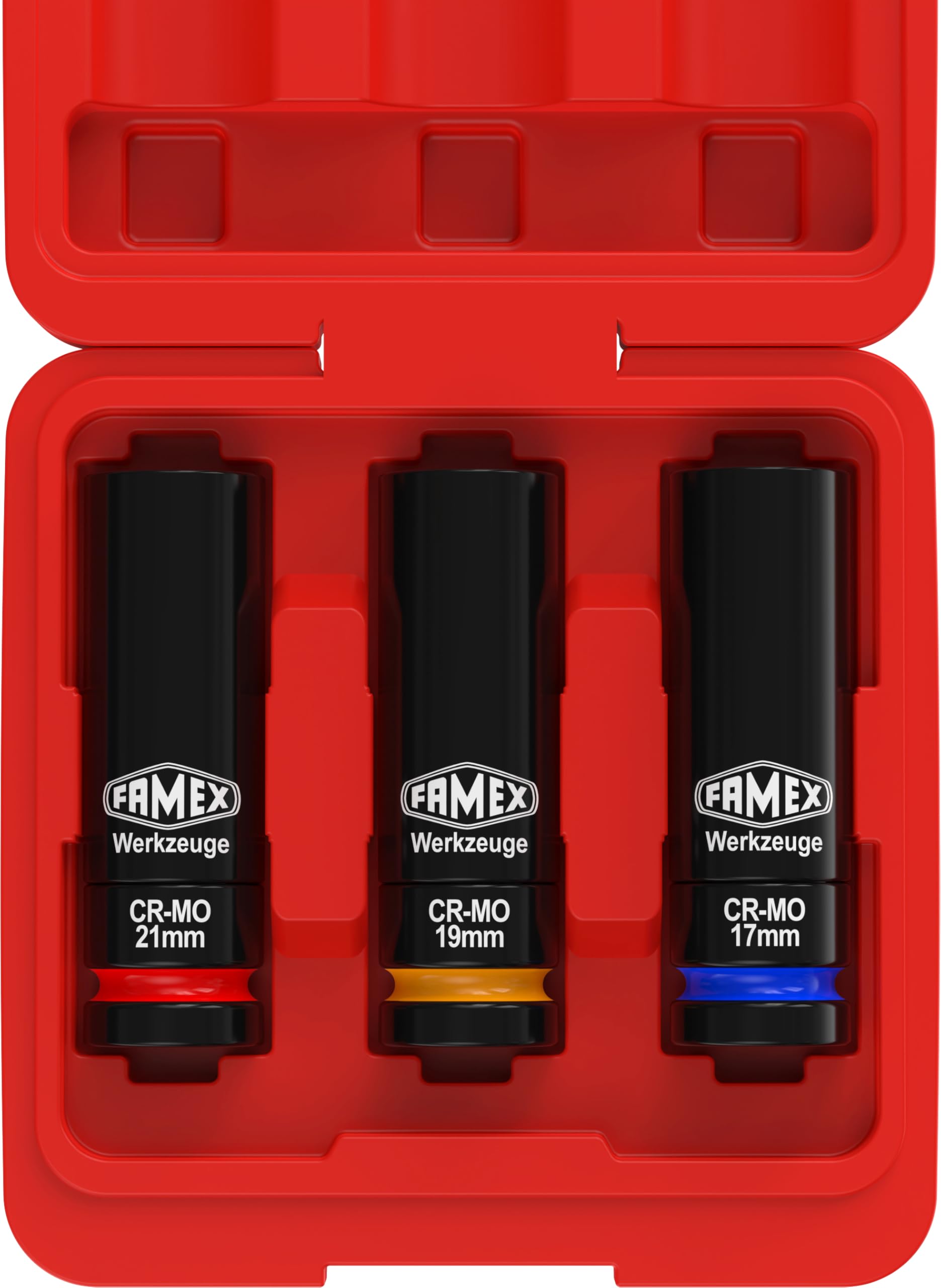 FAMEX 10886-3N-KS Llave dinamométrica 1/2" (12,5 mm) | 30-210 Nm con certificado de calibración - Juego de ahorro con inserciones suaves para tornillos de rueda | para coches y furgonetas
