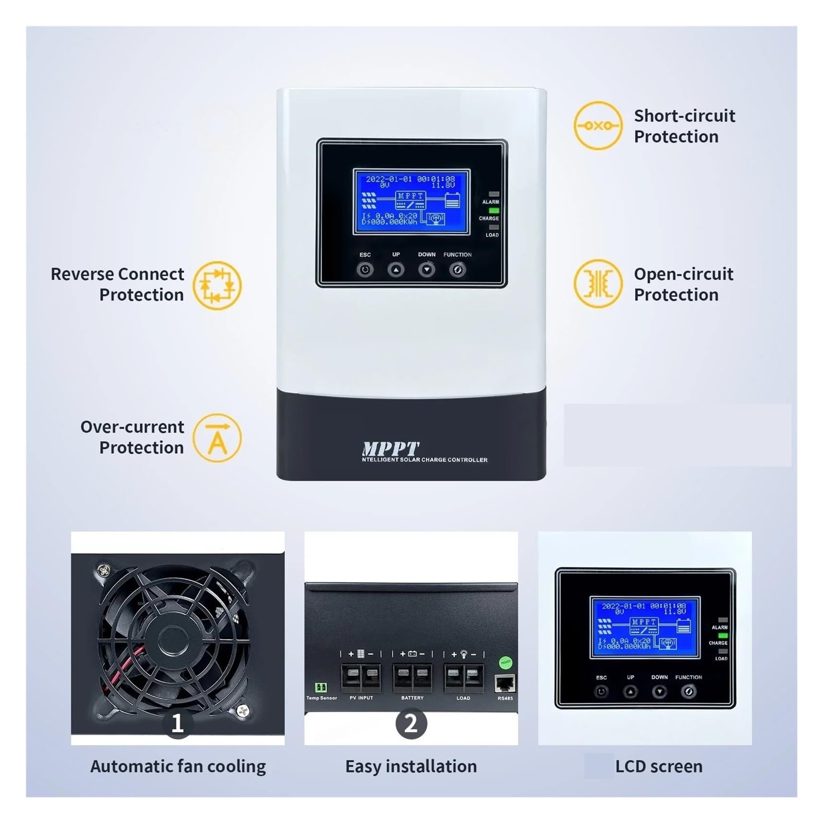 Controlador de Carga Solar MPPT 60A Cargador Regulador Panel de células solares 12V 24V 48V for Lifepo4 Litio