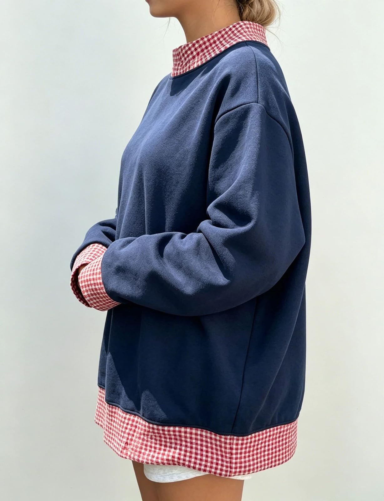 Generisch Sudadera para mujer con lunares y cuello alto en bloque de color (gris, L)