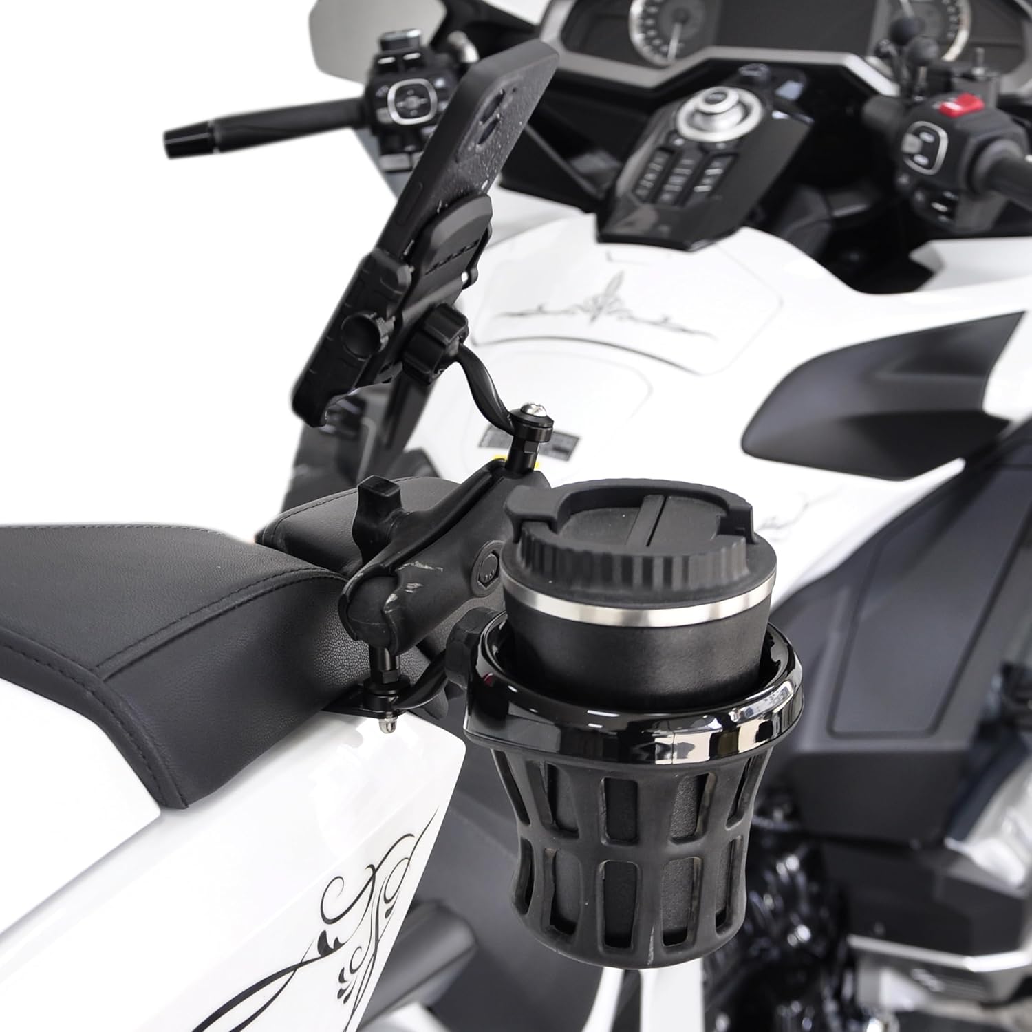 Panical Rear Passenger Phone Holder Water Cup Set Accessories 0.6'' 17mm and 1'' 25mm TPU Ball Head Universal for Honda Goldwing GL1800 2021-2026 (Right Black)