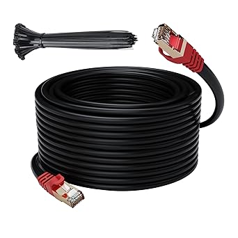 Cat7 Outdoor Ethernet Cable 300 feet,Adoreen Heavy-Duty Shielded Cord(from 25ft-350ft) 26AWG Pure Copper SFTP Waterproof UV PE Jacket,POE,10Gbps,Direct Burial&Indoor,Cat 7 Cat 6a 6e with 15 Ties(91m)