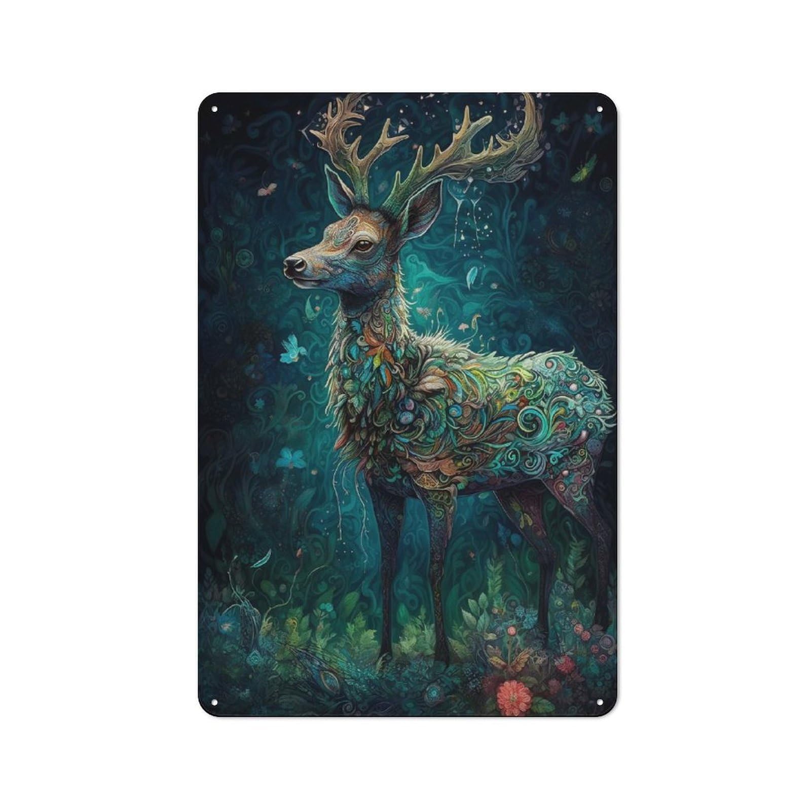 Junmoney Style-10 Vintage Metal Plaque 30X20cm Featuring Deer Floral For Home Bar Wall, A Metal Wall Feature For Home Bars And Entertaining Spaces