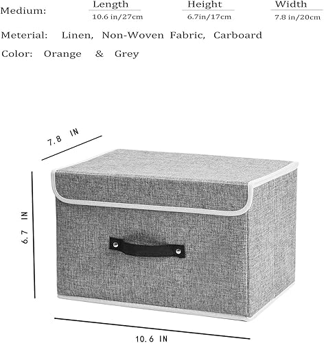 Miniatura 8 de Jane's Home - Contenedores de almacenamiento pequeños con tapas, paquete de 2 canastas plegables de lino con asa, caja de almacenamiento plegable de