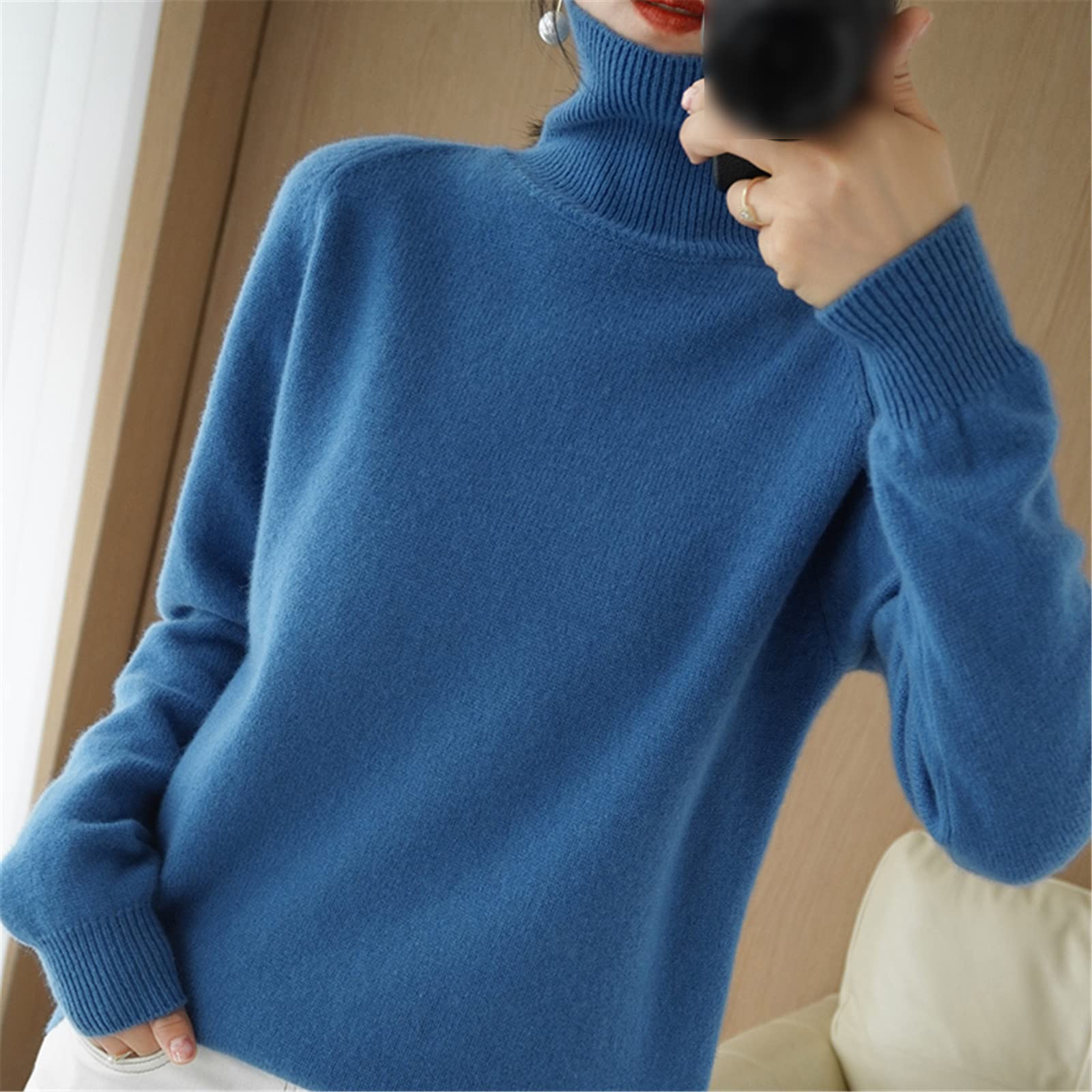 Kelsiop 100% Lana Cashmere Maglione Signore Dolcevita Tinta unita Pullover Moda Plus Size Caldo Bottoming Shirt