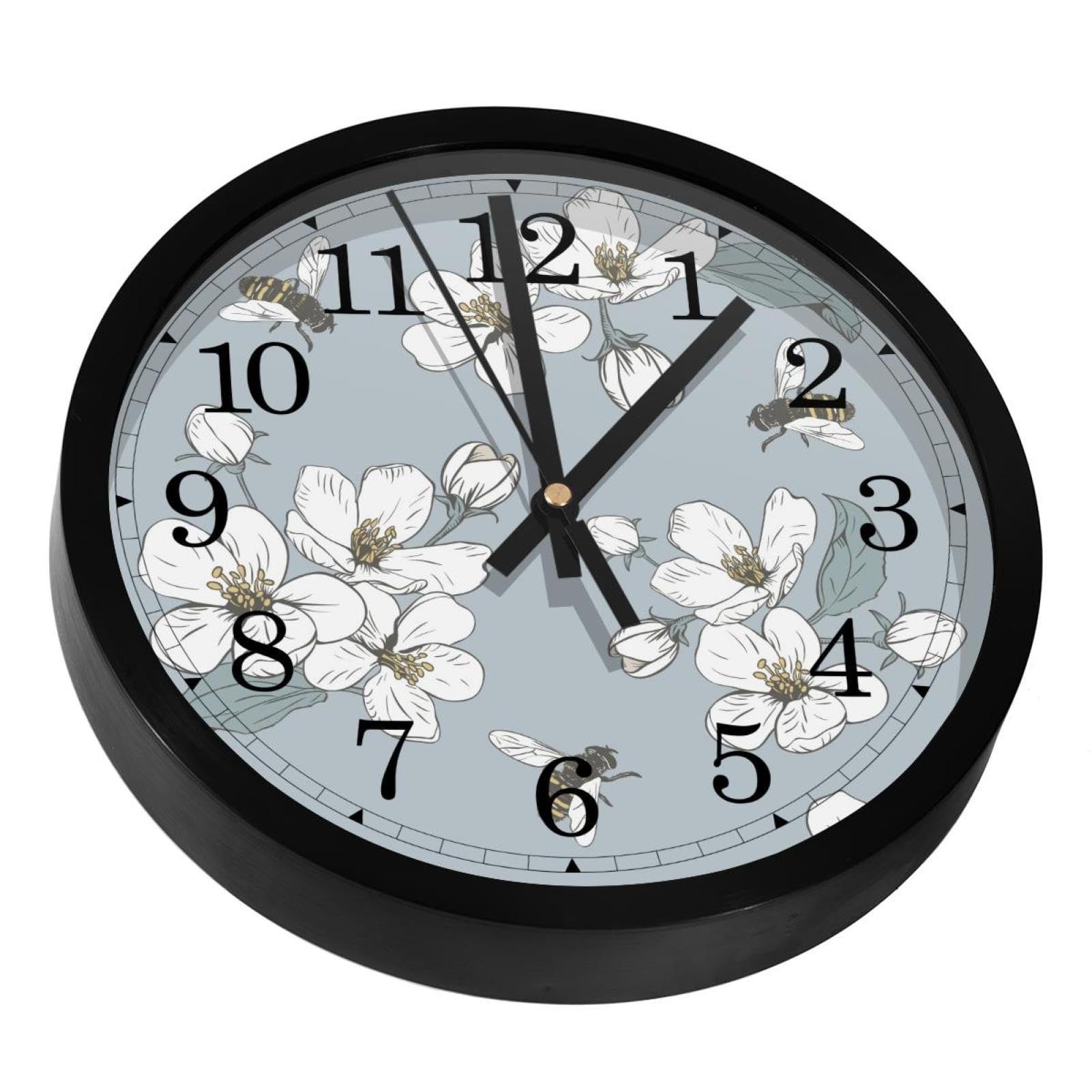 Horloge murale silencieuse Spring Flora à piles pour salon et bureau