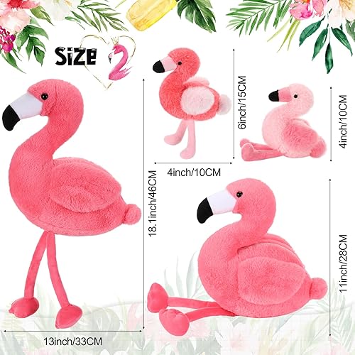 Miniatura 2 de Skylety Animal de peluche de flamenco de 18 pulgadas con 4 bebés, juguetes de peluche en el interior con cremallera para mamá y flamenco rosa,