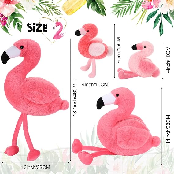 Skylety 18 Inches Flamingo Stuffed Animal with 4 Babies Plush Toys Inside Zippered Tummy Pink Mommy Flamingo Toy Stuffed Animals for Birthday Party Gifts Decoration