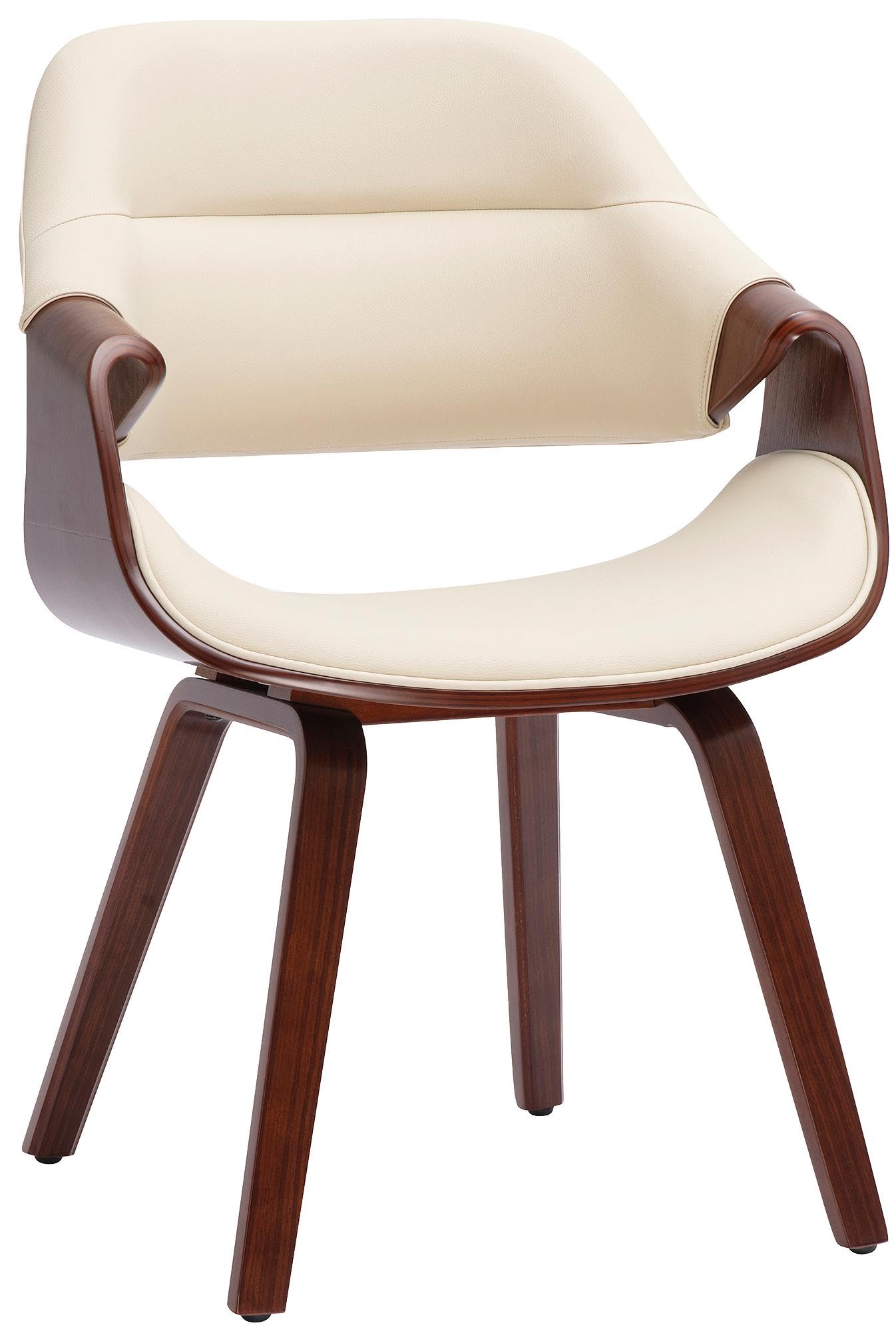CLP Esszimmerstuhl gepolstert mit Armlehnen Maira, Design-Stuhl ergonomisch in Walnussoptik, Küchenstuhl bis 150 kg belastbar Farbe walnuss/Creme Material Kunstleder