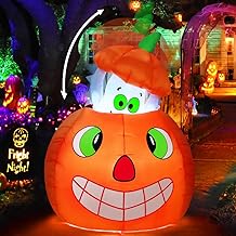 COMIN 5 FT Halloween Inflatables Animated Pumpkin Ghost Outdoor Decorations Blow Up Yard with Built-in LEDs for Indoor Party Garden Lawn Decor