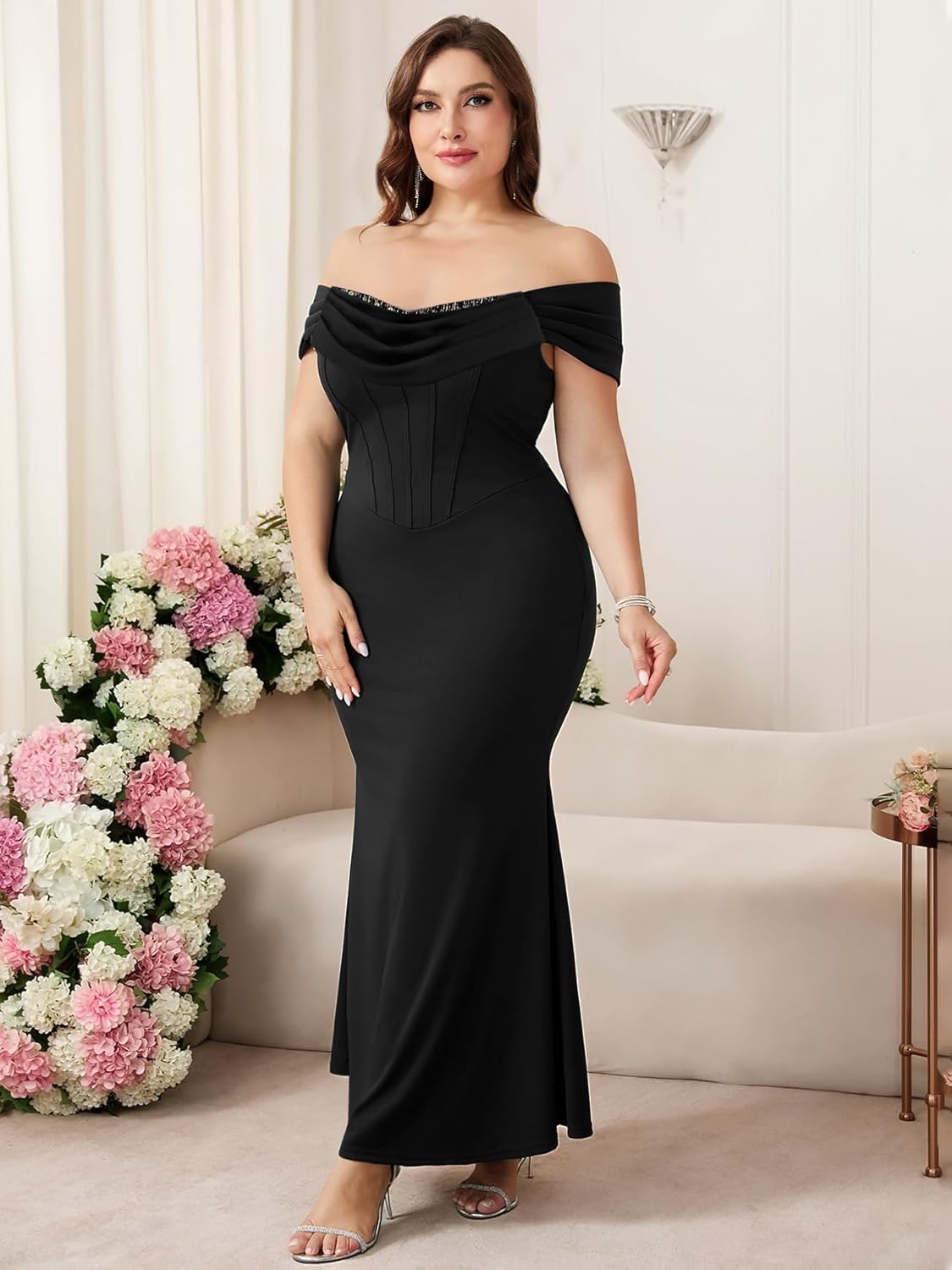 CYCLAMEN Women's Plus Size Formal Off The Shoulder Dress Mermaid Maxi Bodycon Evening Gowns Cocktail Prom Party Dresses - Image 4