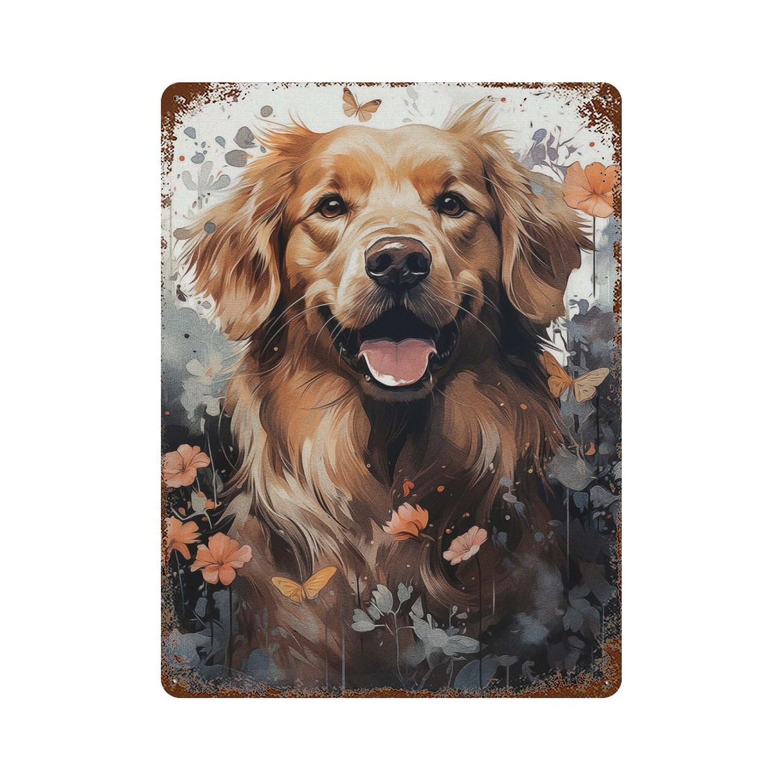Rust Effect Golden Retriever Cuteness Vintage Rust Metal Sign 15.7"x11.8", Classic Wall Plaque for Shed, Workshop And Garage Wall Decor