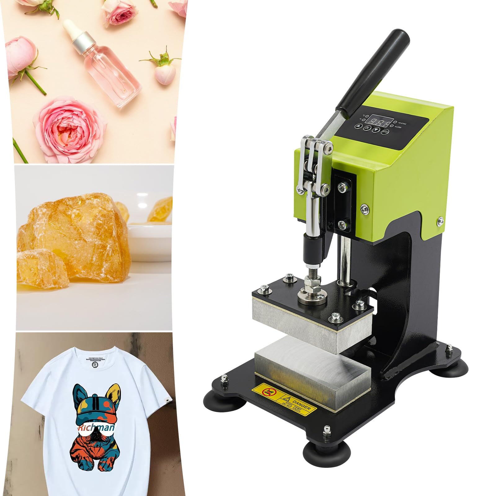Rosin 900W - Macchina per pressa a calore, 6 x 12 cm, portatile con LED digitale pressa idraulica manuale per t-shirt, berretto
