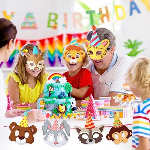Miniatura 4 de 10 máscaras de fiesta de animales, máscara de fieltro de selva para niños, divertidas máscaras de cumpleaños, suministros de fiesta temática de