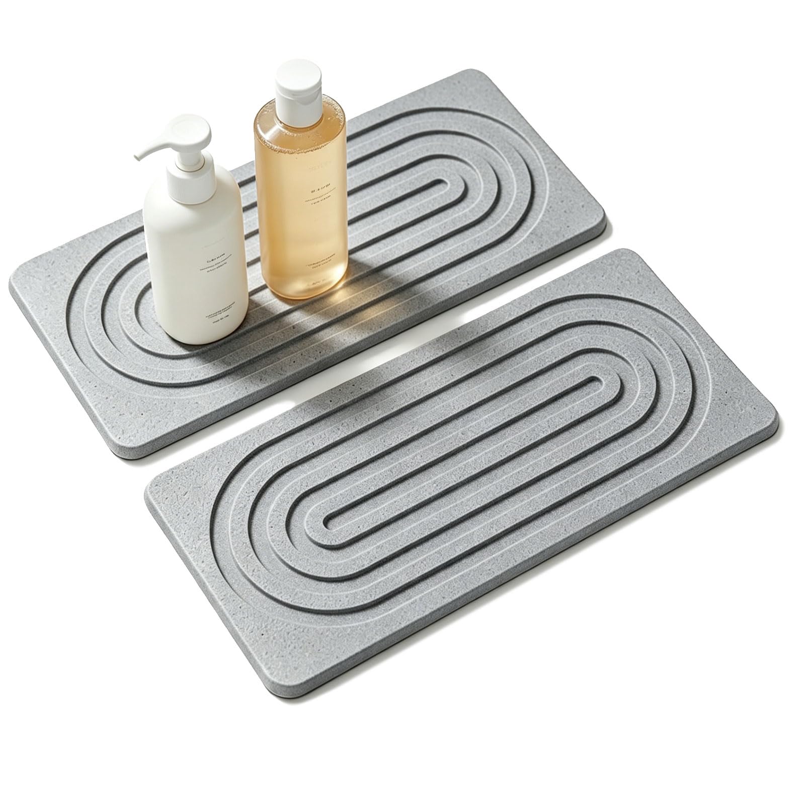 Set da 2 vassoi da bagno, sottobicchieri in diatomite assorbenti, tappetino in pietra ad asciugatura rapida per piano cucina, portasapone per bagno e cucina (grigio, 21 x 10 cm)