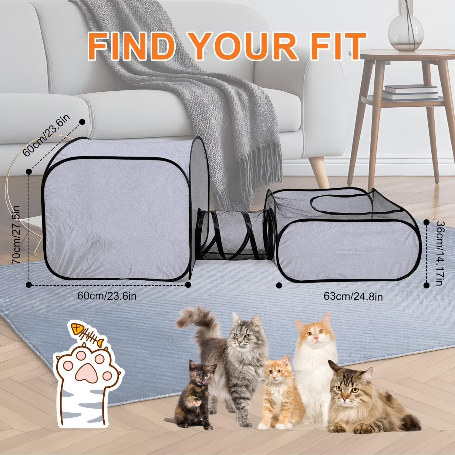 Portable Collapsible Small Pet Playpen - Breathable Mesh Fence with Attached Tunnel, Indoor Outdoor Soft-Edge Tent + Storage Bag