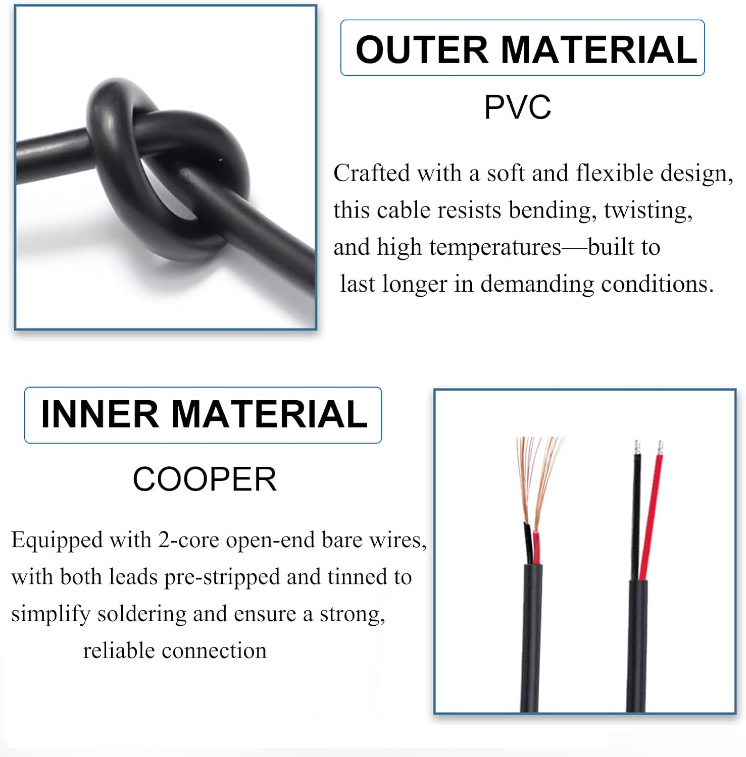 2 PCS 3FT 16AWG 5.5mm x 2.5mm DC Power Pigtails Cord, DC Female Socket Connector, Barrel Connector for CCTV Security Camera,12V 24V 36V Adapter