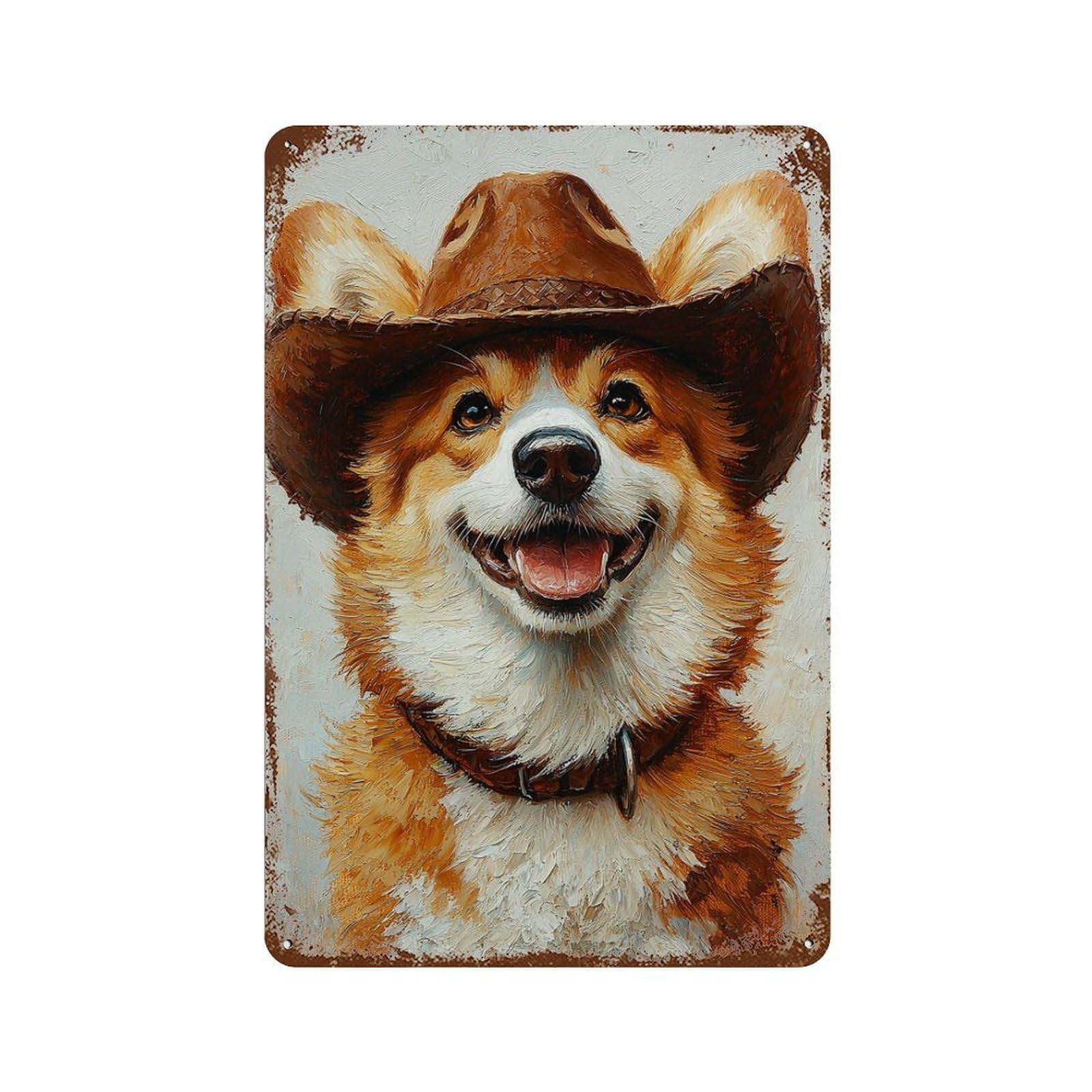 Western Corgi Cowboy Hat 11.8"x7.9" Rustic Tin Plaque, Retro Wall Decor for Garage, Bar And Workshop Decor