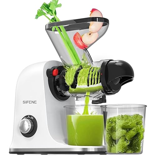 SiFENE Cold Press Juicer Machine, Slow Masticating Juicer, Vegetable and Fruit Juice Extractor Maker Squeezer, Easy to Clean, BPA Free, White