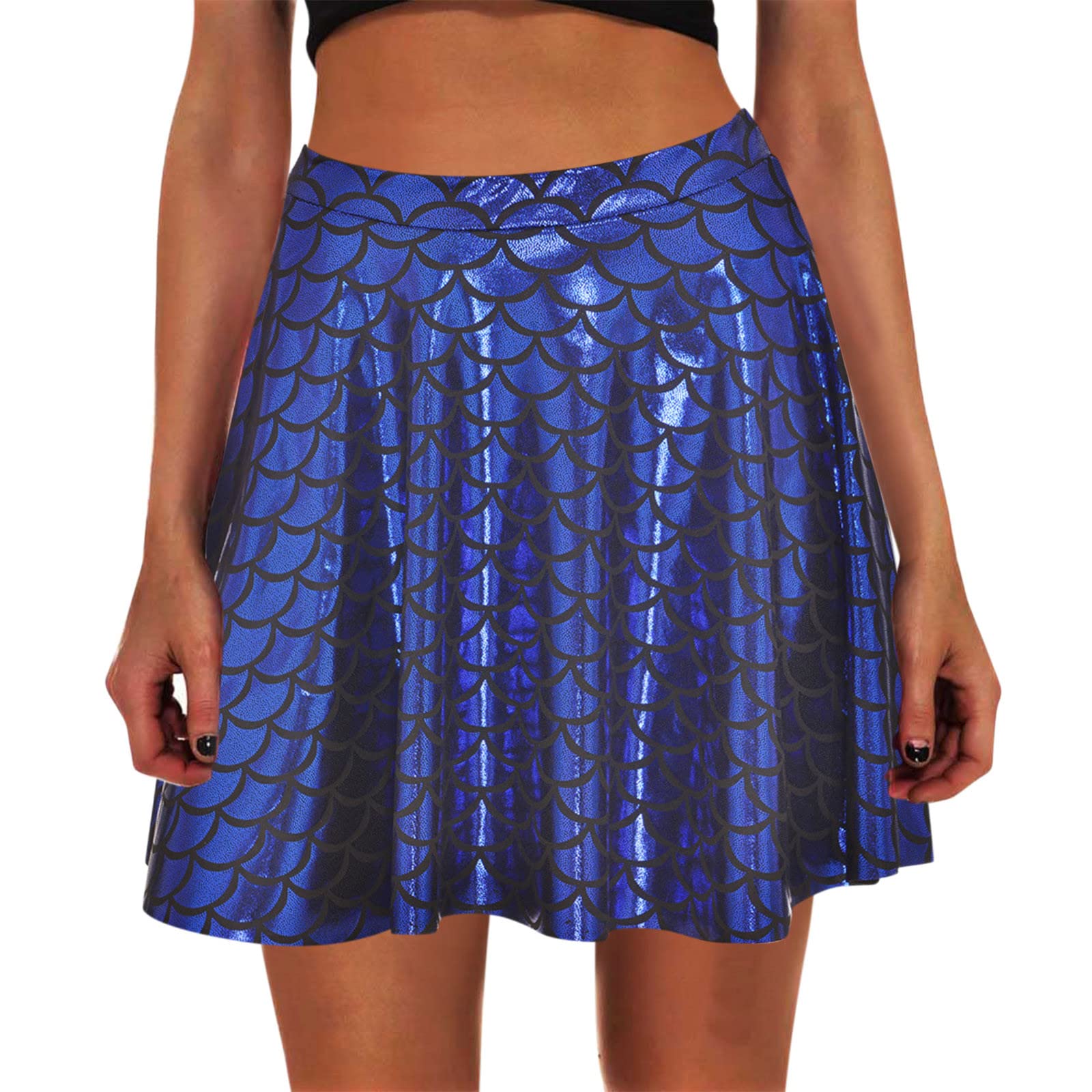 CCOOfhhc Skirts Fish Scale Skater Skirts Sparkly Flared Pleated Mini Skirt High Waisted Costume Poodle Skirts for Toddler