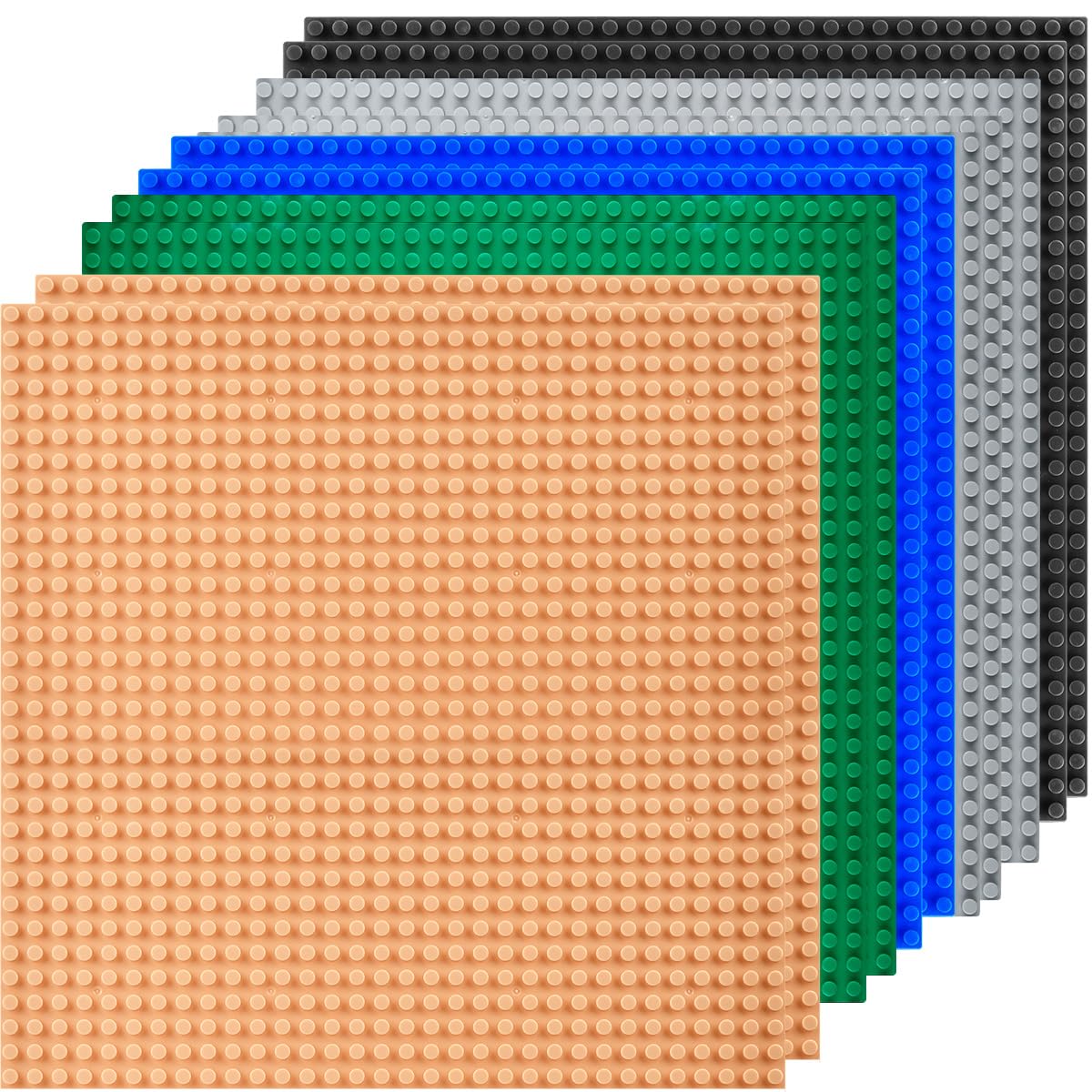 10 Pack Classic Baseplates, 10x10 inch with 32x32 Studs Building Board Baseplates Compatible with All Major Brands, Classic Base Plate for Building Blocks - 5 Color