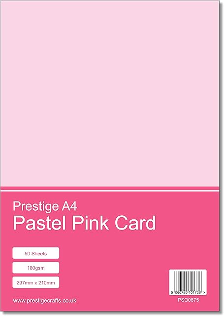Prestige A4 Pastel Pink Coloured Craft Card - 180gsm - 50 Sheets per Pack