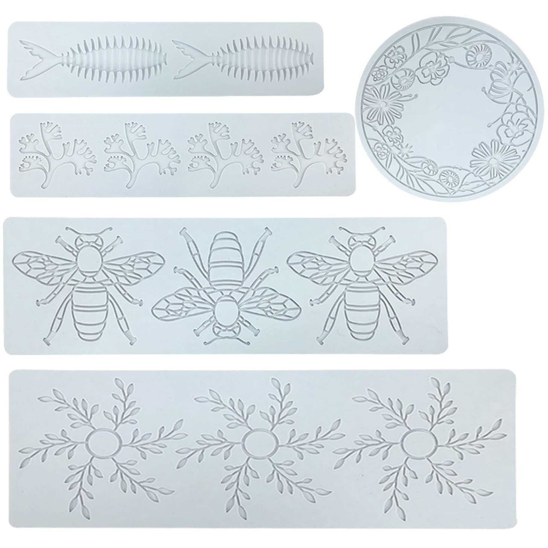 NIDONE Tuille Molds 5Pcs DIY 5 Pattern Non-stick Flexible Food Grade Reusable Lace Mold Heat Resistant Silicone Moulds for Fondant Chocolate