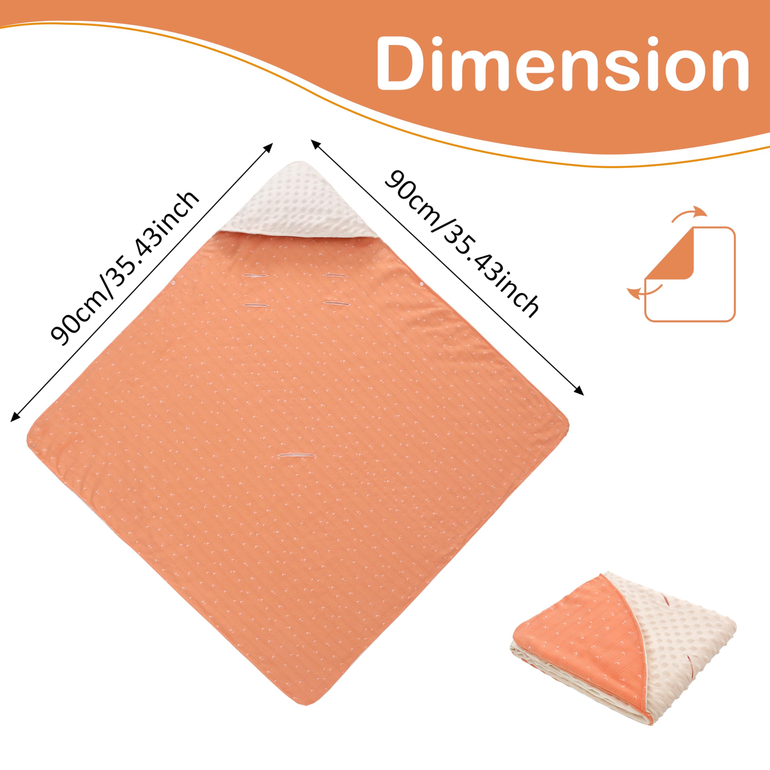 Coperta Avvolgente in 100% Cotone, 90*90cm Bifacciale Multifunzionale Copertina Accogliente con Cappuccio, Morbida Trapunta per Tutte le Stagioni, Adatto a Passeggino, Seggiolino, Unisex, Arancione