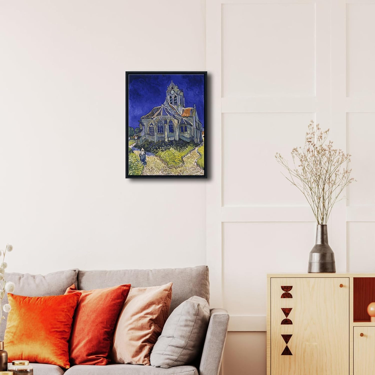 Wieco Art Black Framed Canvas Wall Art Church at Auvers by Vincent Van Gogh Famous Paintings Reproduction Modern Classic Abstract Artwork for Wall Decor Home Office Decorations