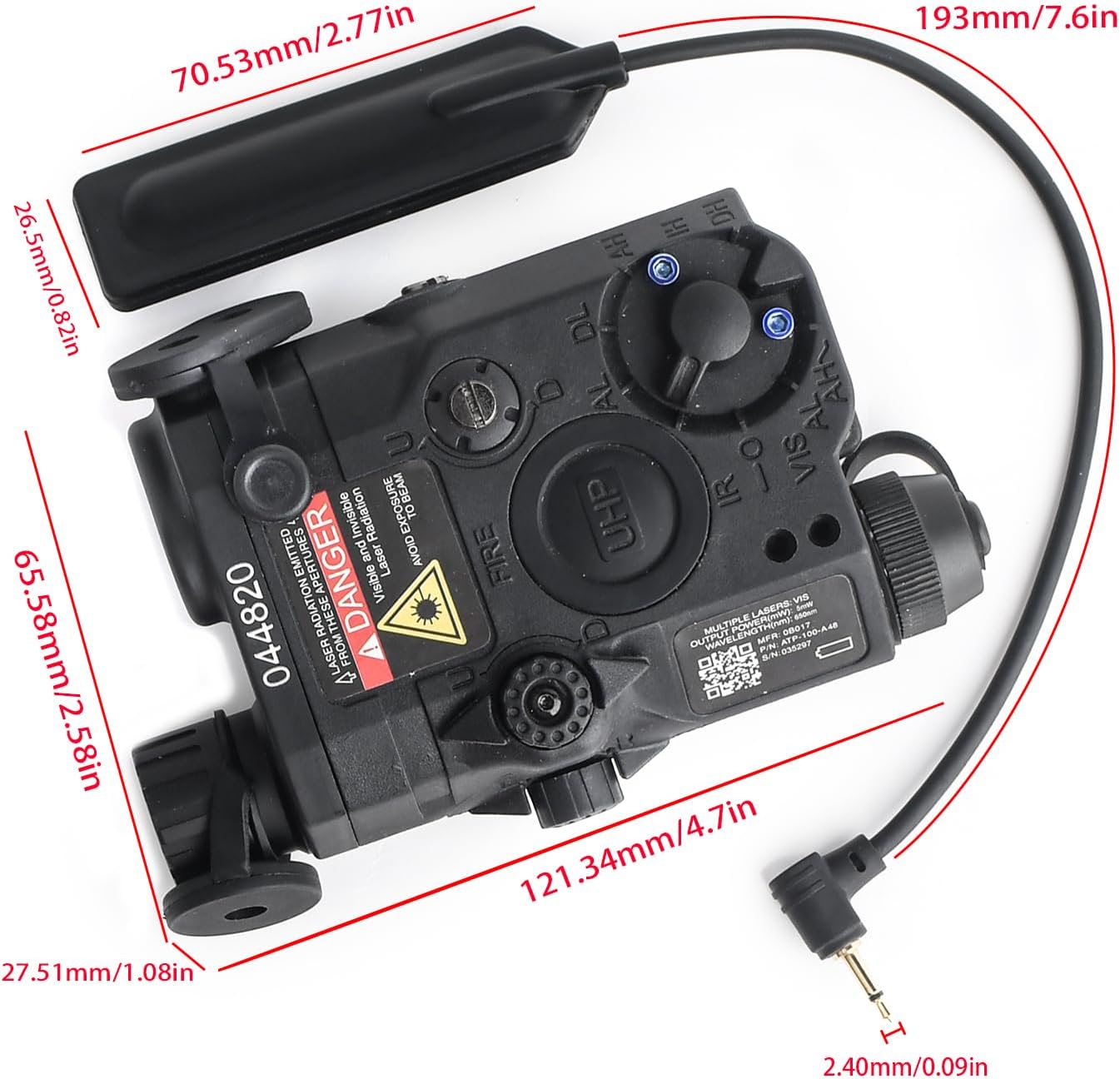 Airsoft PEQ-15 UHP Laser, with Red Laser + IR Laser + White LED Flashlight, Tactical PEQ Box Fit for 20mm Picatinny Rail AEG CQB GBB