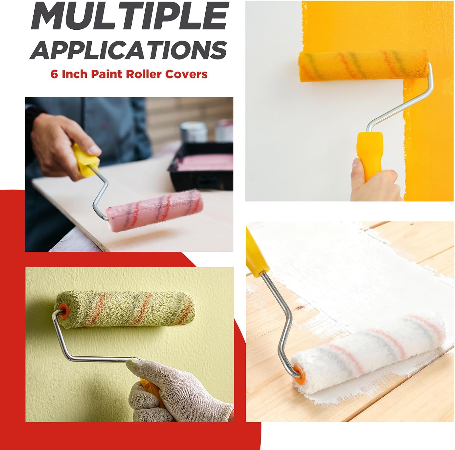 Leumoi 150 Pcs 6" x 1/2" Paint Roller High Density Microfiber Refills Mini Covers Paint Brush Roller Short Nap Home Repair Tool Kits for Wall Cabinets House (Red, Grey)
