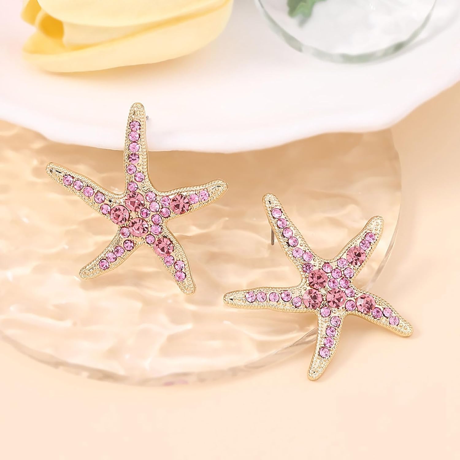 Gold Starfish Earrings for Women Colorful Starfish Stud Earrings Sparkle Rhinestone Seashell Earrings Summer Beach Earrings for Women Holiday Party Jewelry - Image 5