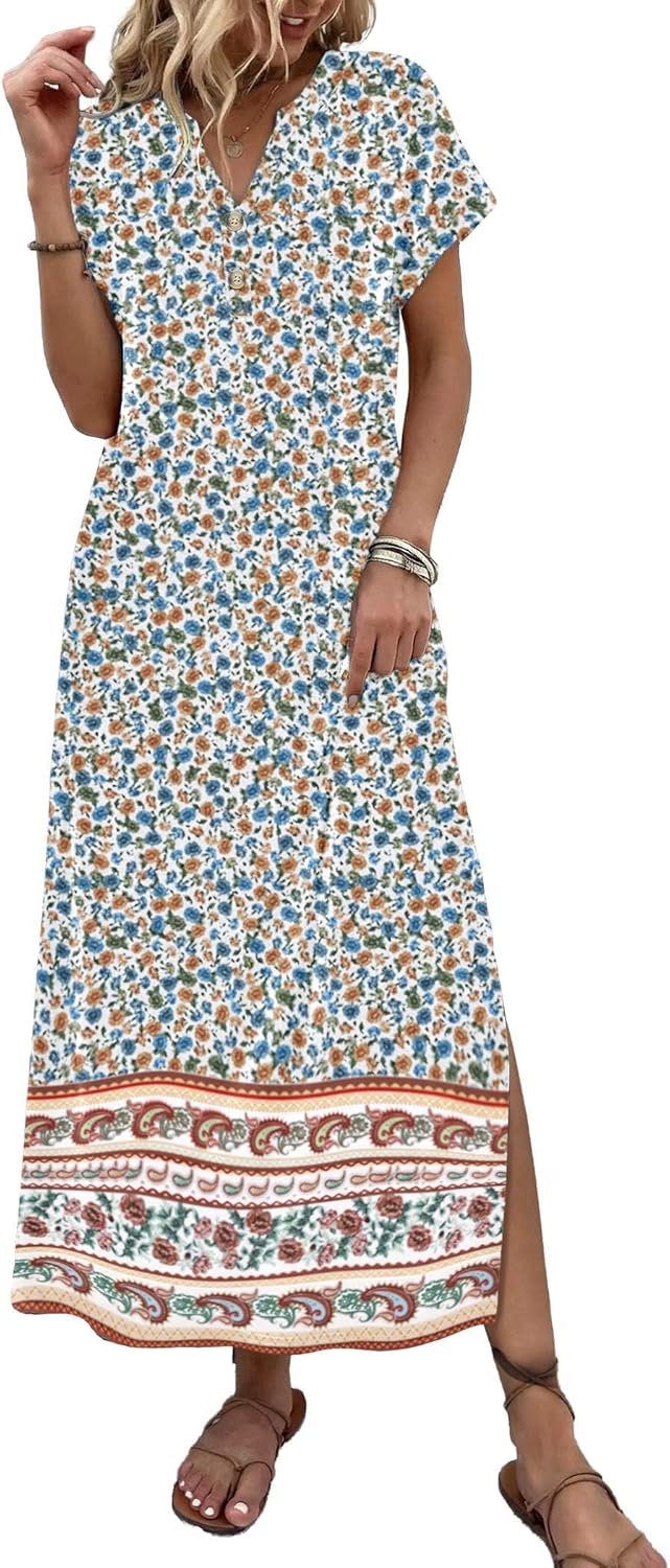 Zeagoo Summer Dresses for Women 2026 Maxi Dresses Vacation Sundress Short Sleeve Casual Sundresses Split Dress with Pockets - Image 6